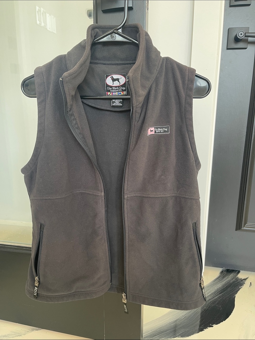 The Black Dog Black Fleece Vest with Logo Patch